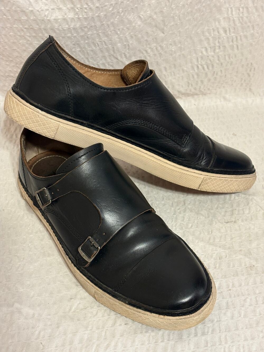 Frye Gates Double Monk Black Leather Fashion Sneaker Slip Ons Men’s Size 10.5